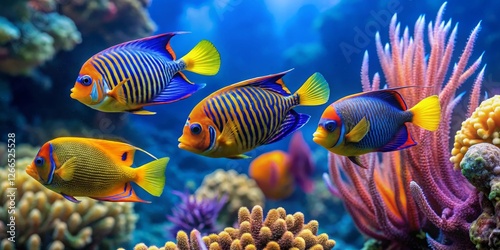 Vibrant marine life thrives amidst colorful coral reefs, showcasing a stunning underwater spectacle of nature's artistry