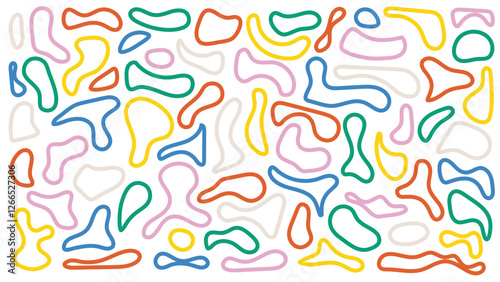 Abstract fluid blobs with vibrant outlines, ideal for speech bubbles, backgrounds, and creative decor. High quality vector set with organic, irregular shapes for versatile design projects.