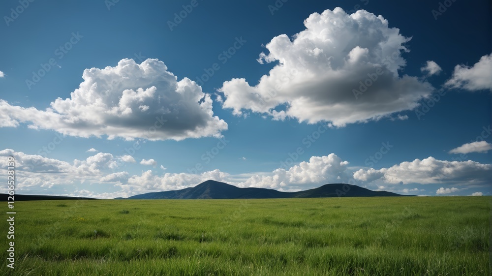 there is a field of grass with a mountain in the background there is a field of grass with a mountain in the background