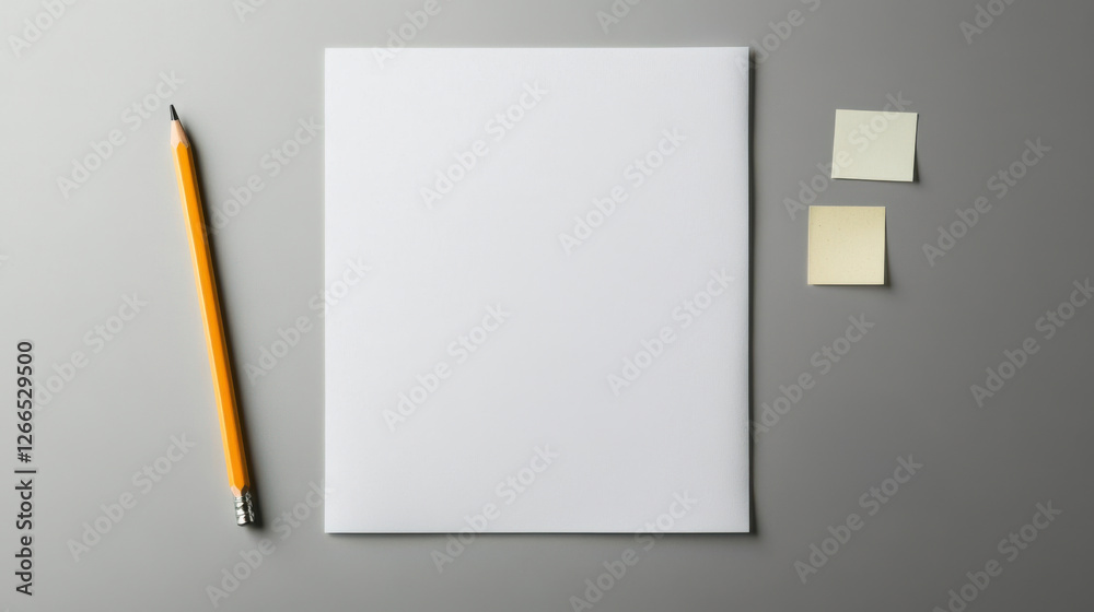 blank sheet of paper with pencil and sticky notes blank sheet of paper with pencil and sticky notes