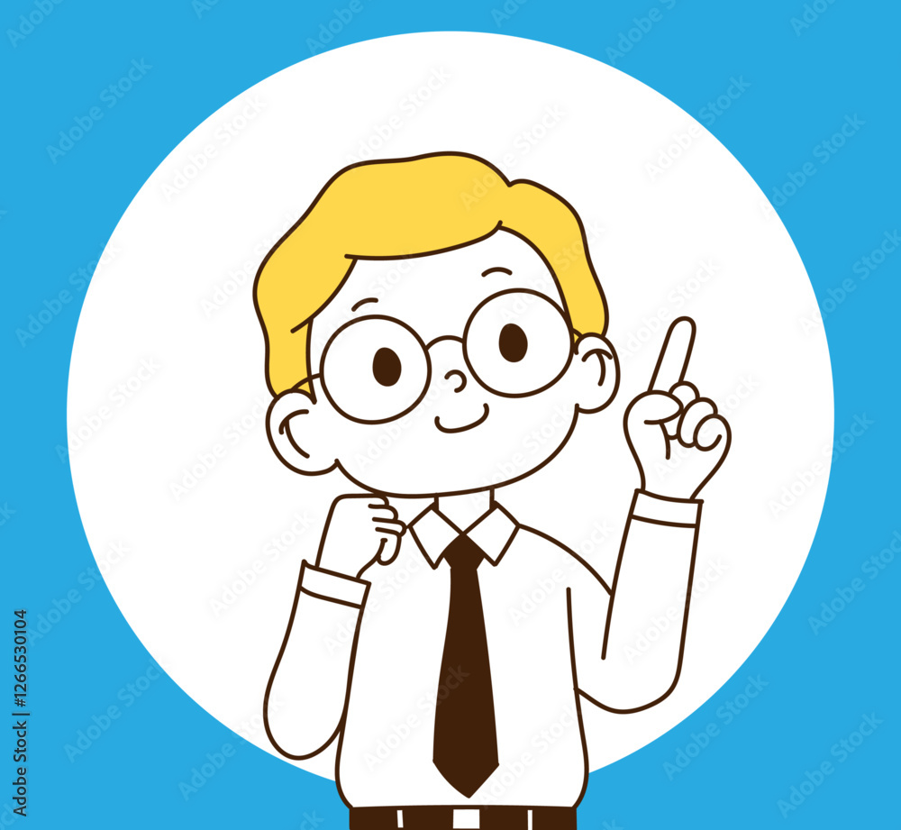The man in glasses is pointing his finger up. The man in glasses is pointing his finger up.