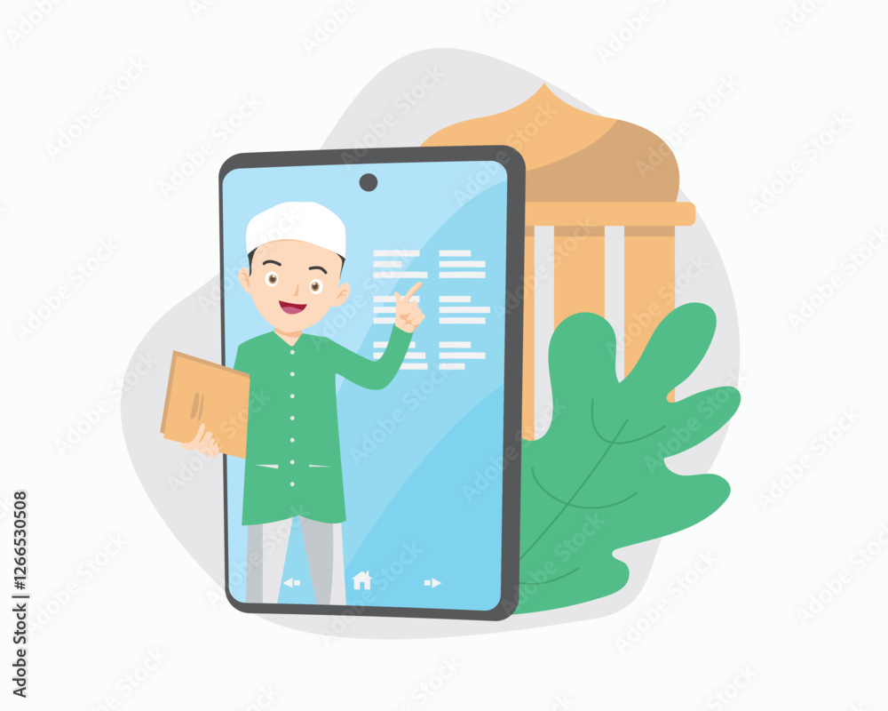 illustration of Muslim online digital presentation on smartphone illustration of Muslim online digital presentation on smartphone