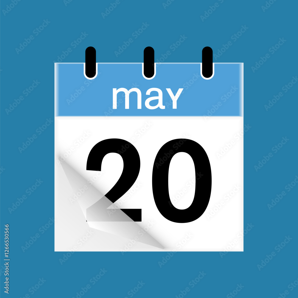 20th May daily calendar icon template. May 20 day calendar design. Single day calendar in vector illustration flat style. 20th May daily calendar icon template. May 20 day calendar design. Single day calendar in vector illustration flat style.