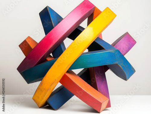 Colorful wooden sculpture showcasing vibrant artistic design. photo