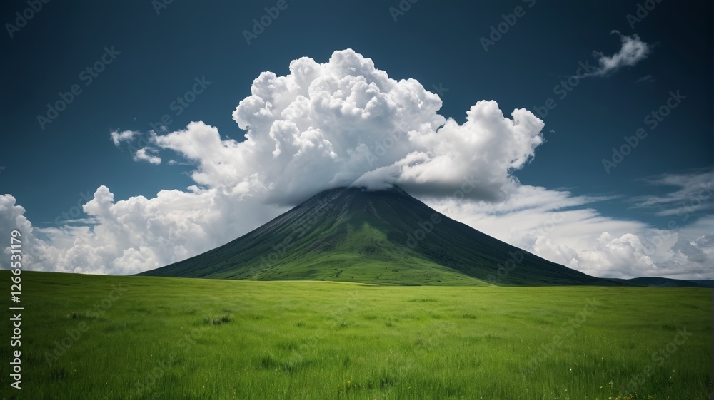 there is a large mountain with a cloud in the sky there is a large mountain with a cloud in the sky