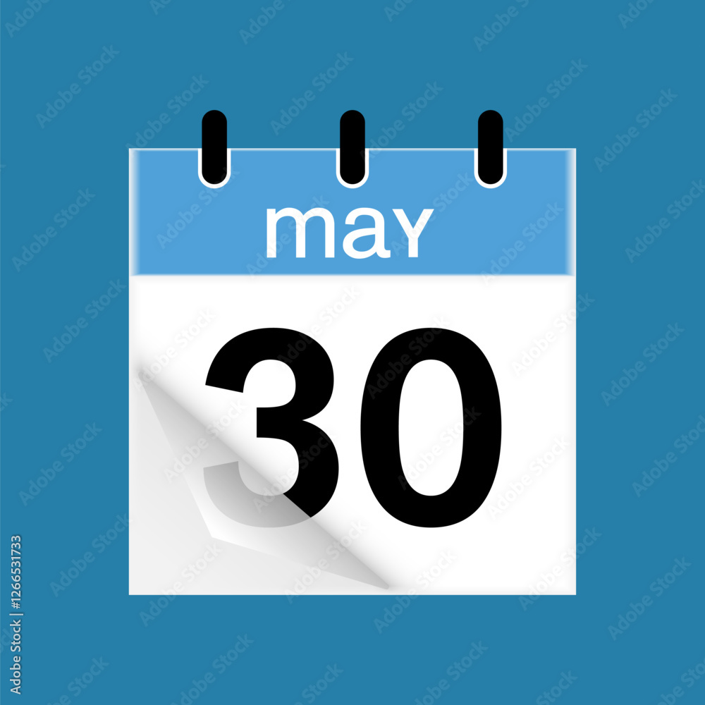 30th May daily calendar icon template. May 30 day calendar design. Single day calendar in vector illustration flat style. 30th May daily calendar icon template. May 30 day calendar design. Single day calendar in vector illustration flat style.