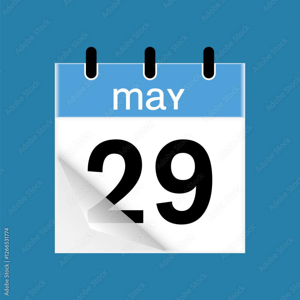 29th May daily calendar icon template. May 29 day calendar design. Single day calendar in vector illustration flat style. 29th May daily calendar icon template. May 29 day calendar design. Single day calendar in vector illustration flat style.