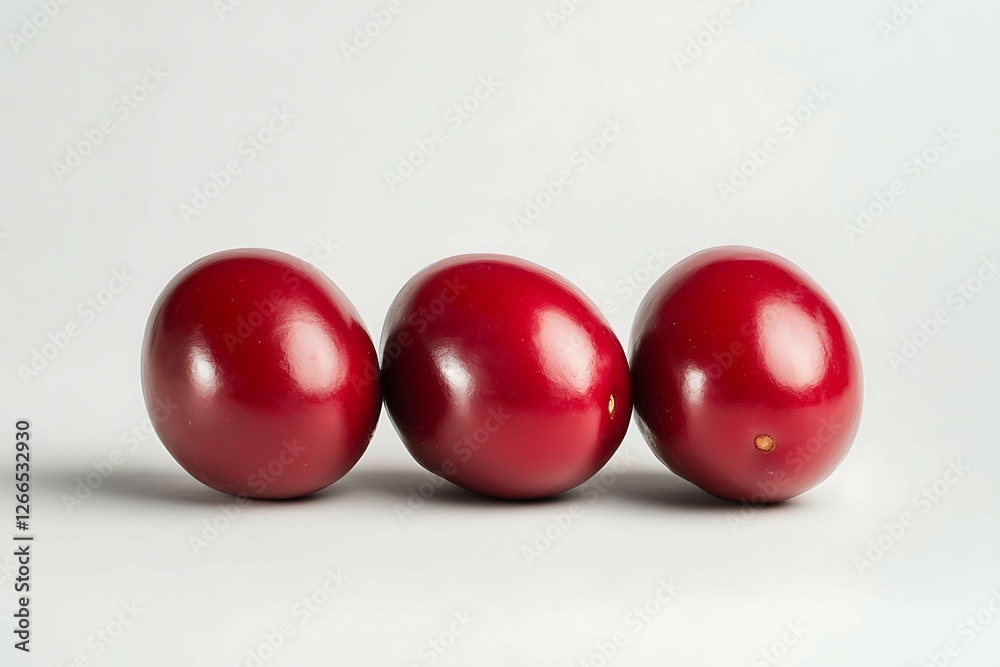 Three red tomatoes on a white background. Closeup Three red tomatoes on a white background. Closeup