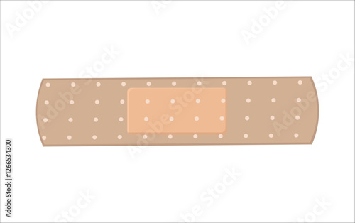 Illustration of beige adhesive bandage with perforated surface and padded center on white background