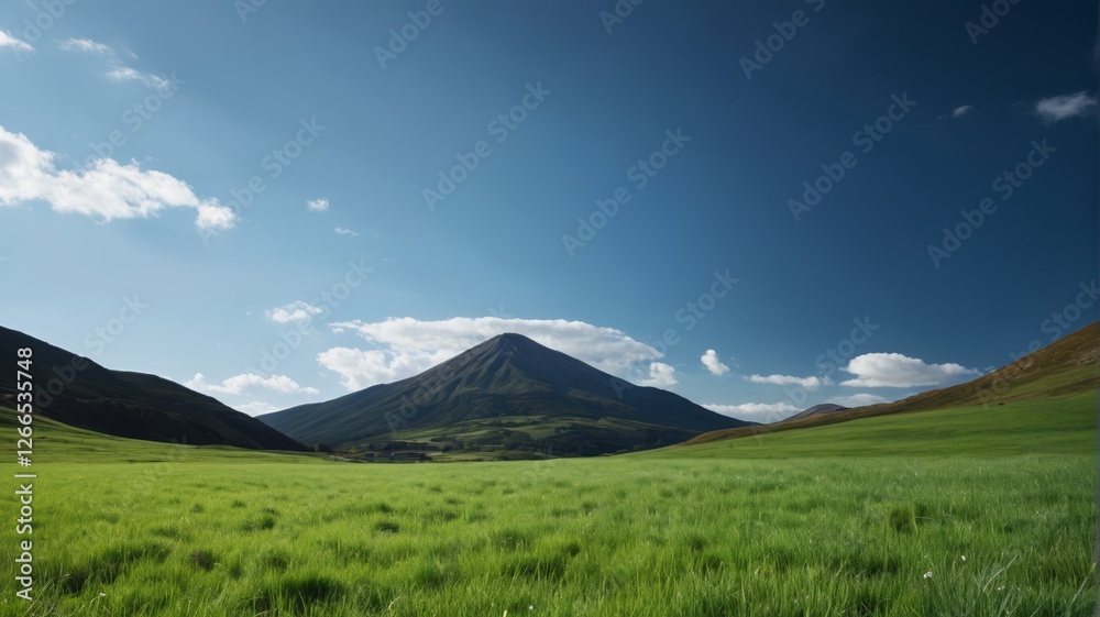 there is a large grassy field with mountains in the background there is a large grassy field with mountains in the background
