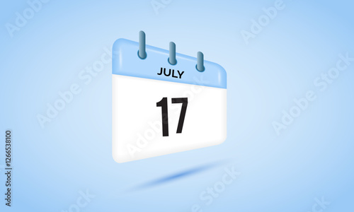 17th July daily calendar icon template. July 17 day calendar design. Single day calendar in vector illustration flat style.