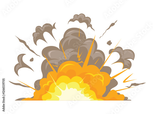 Explosions and flame blazing, burst or blast, smog, Wave with fire and clouds, effect of detonation