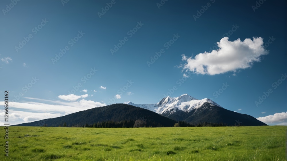 mountains in the distance with a green field and a blue sky mountains in the distance with a green field and a blue sky