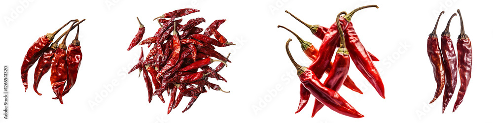 Set of dry red chili peppers isolated on transparent background Set of dry red chili peppers isolated on transparent background