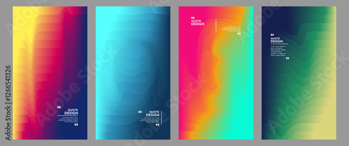 Vector illustration. Vibrant set of wavy line patterns with dynamic color gradients. Minimal design for vertical web banner, flyer, coupon, leaflet, ads. Liquid distortion hypnotic concept