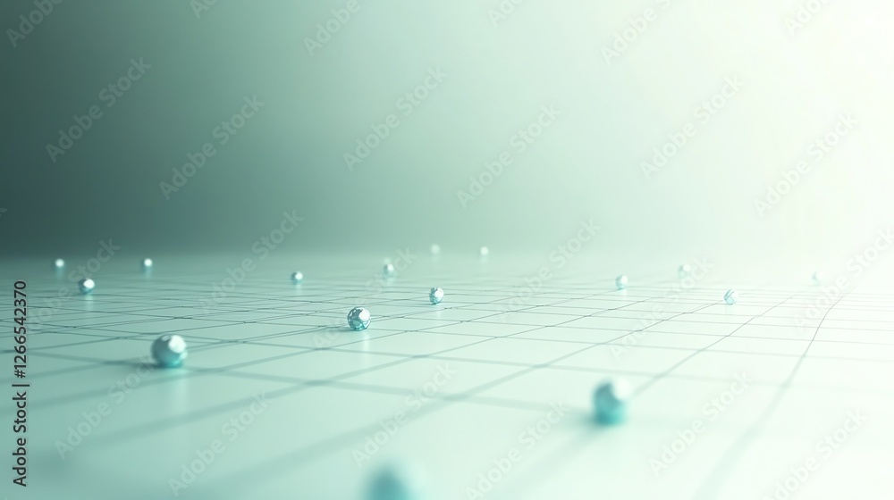 Naklejka premium Scattered Metallic Spheres on a Gridded Surface with Soft Light