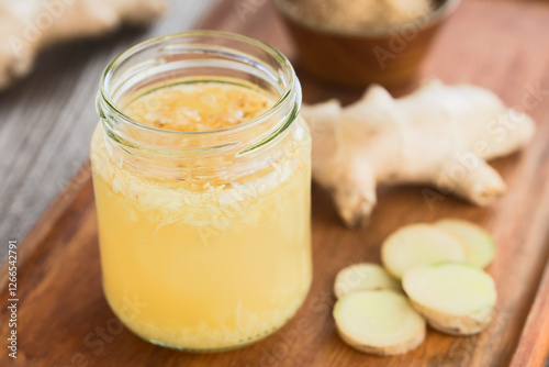 Homemade ginger bug a  fermented starter culture made of sugar, grated ginger and water, used to make homemade ginger ale and beer and other sodas (Selective Focus)