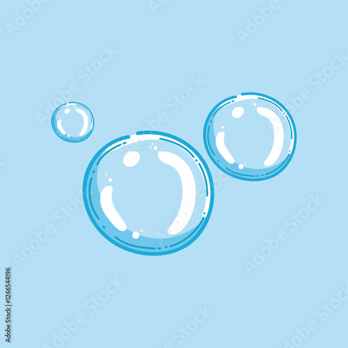 Vector graphic of three simple blue bubbles on a light blue background, focusing on color minimalism.