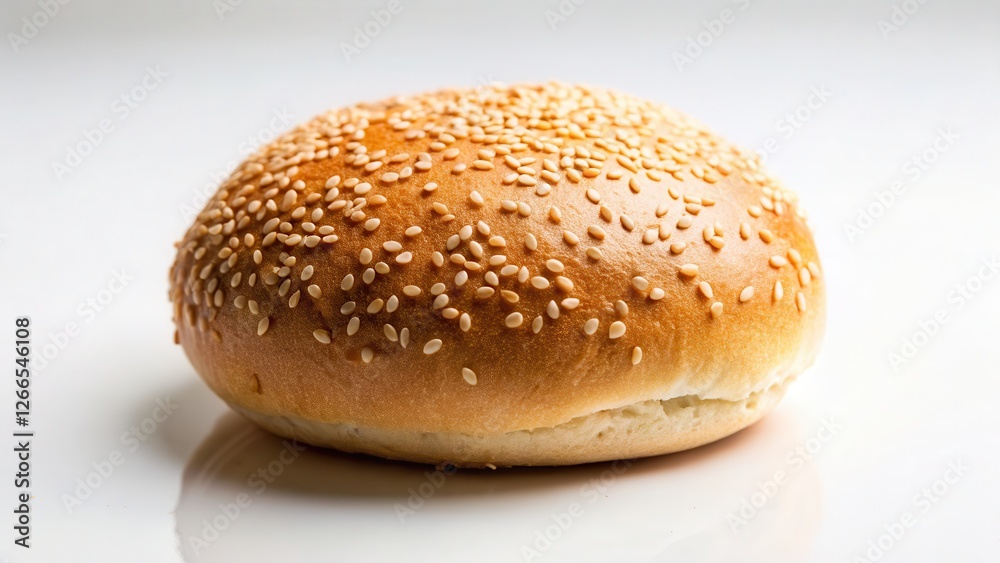 Classic white bun with sesame seeds isolated on a plain background, plain background, baking, plain background Classic white bun with sesame seeds isolated on a plain background, plain background, baking, plain background