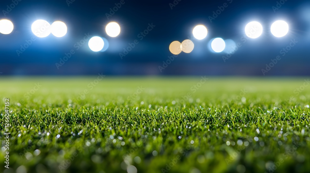 Obraz premium Football stadium at night, view from the field, Generative AI