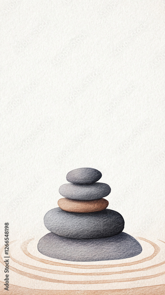 Zen Garden Stones - A Peaceful Watercolor Illustration Zen Garden Stones - A Peaceful Watercolor Illustration