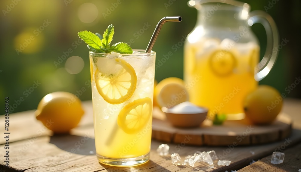 Fototapeta premium Refreshing Homemade Lemonade Recipe with Lemon Slices