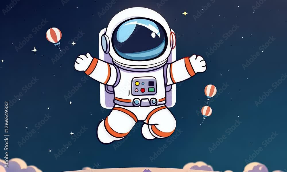 A Cartoon Astronaut is Jumping in the Air A Cartoon Astronaut is Jumping in the Air