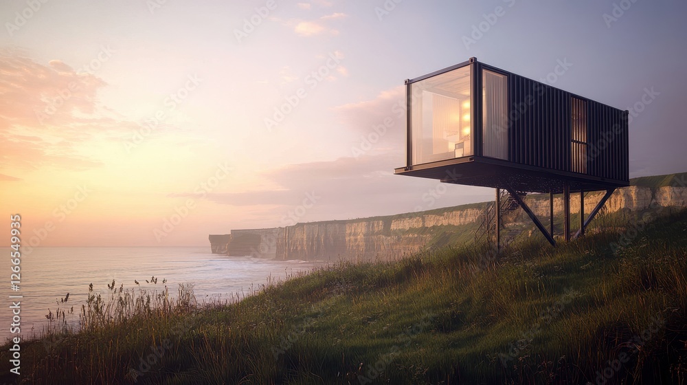 Modern Coastal Cabin with Stunning Sunset Overlooking Ocean Cliffs Modern Coastal Cabin with Stunning Sunset Overlooking Ocean Cliffs
