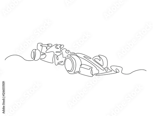 Continuous line art drawing of Formula one F1 racing car. Formula car sports line art drawing vector illustration. Editable stroke.