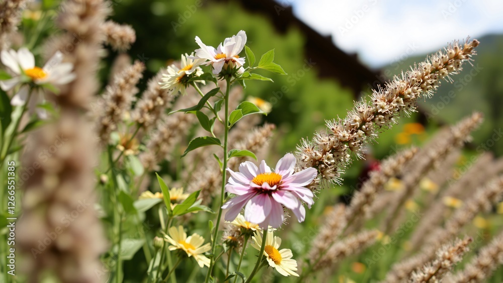 Fototapeta premium Serene Wildflower Meadow in Summer Sunlight