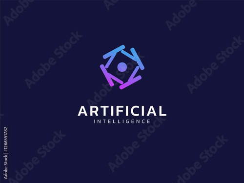 Artificial intelligence with robot eye data tracking technology Analysis logo vector design concept. AI technology logotype symbol for advance technology, tech company, ui, automation, network, web.