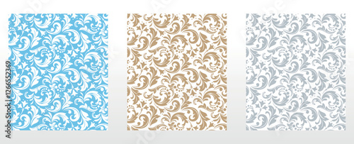 Wallpapers in the style of Baroque.. Set of colored floral ornaments. Seamless vector backgrounds Graphic patterns for fabric, wallpaper, packaging. Ornate Damask flower illustration