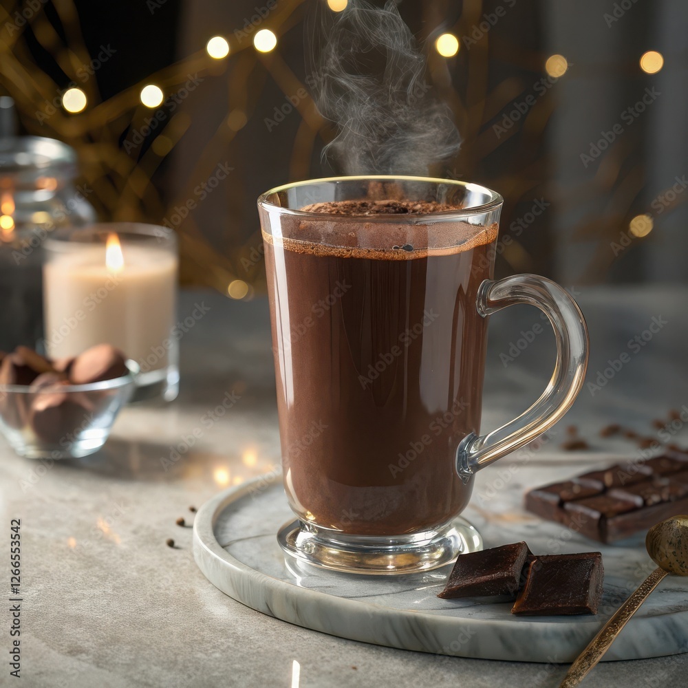 Steaming Hot Cup of Cocoa with a Cinnamon Stick, Cozy Winter Drink with a Relaxing Ambiance Steaming Hot Cup of Cocoa with a Cinnamon Stick, Cozy Winter Drink with a Relaxing Ambiance