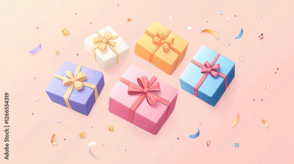 Custom packaging flat design top view personalized gifts theme cartoon drawing Triadic Color Scheme. Custom packaging flat design top view personalized gifts theme cartoon drawing Triadic Color Scheme.