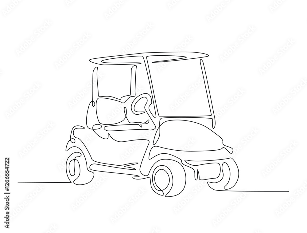Obraz premium Continuous line art drawing of Golf car golfcart. Golf cart in line art drawing vector illustration. Editable stroke.
