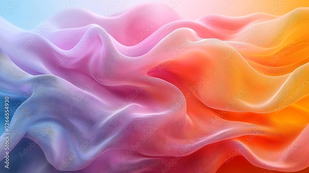 Fototapeta premium Colorful fabric waves, abstract background, digital art, design element