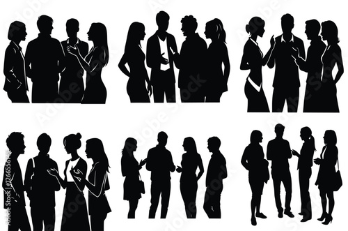 Friends talking silhouettes set, team of  people discuses silhouette vector