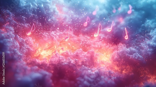 Representation of Lullaby Music   Floating Ethereal Musical Notes Blending with a Soft Dreamy Pastel Cloudscape Evoking a Calming Serene Atmosphere