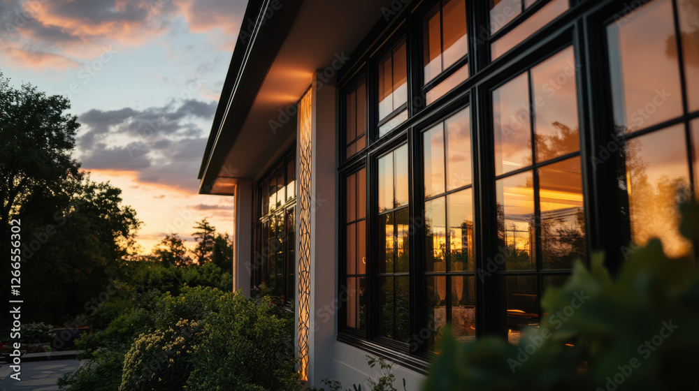 custom made wallpaper toronto digitalstunning house with large windows reflecting sunset