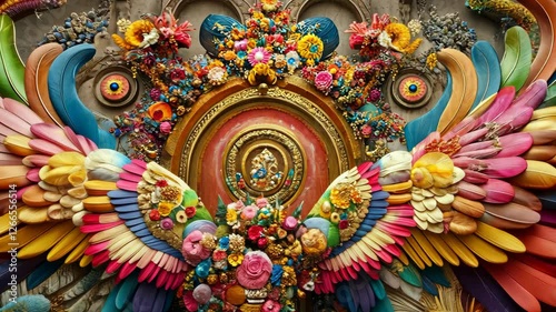 Wallpaper Mural Vibrant floral and feather installation showcasing colorful wings and intricate details in a decorative display Torontodigital.ca