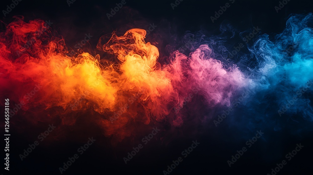 Fototapeta premium Colorful smoke swirls on black background, studio shot, abstract design element