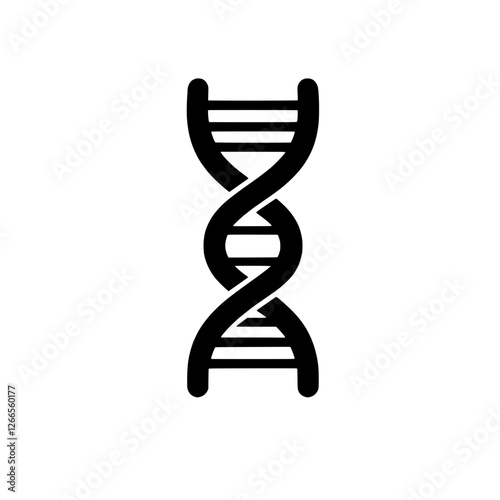 DNA Double Helix: A bold, black and white illustration of a DNA double helix, a fundamental symbol of genetics and molecular biology, suitable for educational and scientific purposes.