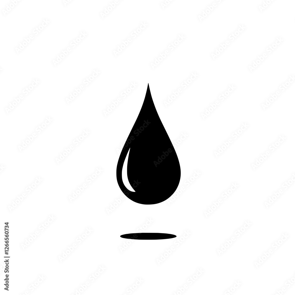 Water Drop Silhouette Icon: Simple yet powerful, a black silhouette of a single water drop with a subtle shadow cast beneath it. This vector icon is perfect for environmental awareness projects. Water Drop Silhouette Icon: Simple yet powerful, a black silhouette of a single water drop with a subtle shadow cast beneath it. This vector icon is perfect for environmental awareness projects.