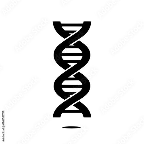 DNA Helix Icon: A bold black DNA helix icon with a drop shadow, symbolizing the fundamental building blocks of life. Perfect for websites, apps, and presentations about genetics, science.