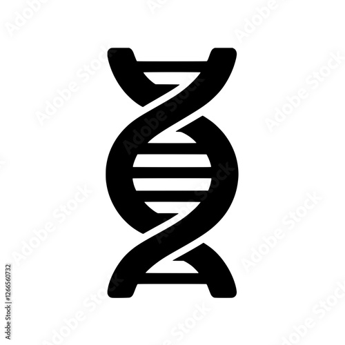DNA Double Helix Icon: A simple, bold, and vector-ready black icon of a DNA double helix. Perfect for use in presentations, infographics, websites.