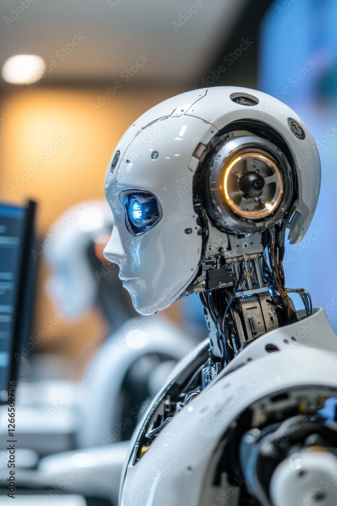 Fototapeta premium Futuristic humanoid robot in a modern workspace