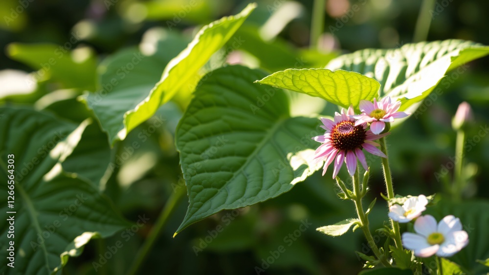 Delicate Pink Coneflowers in Lush Green Foliage Delicate Pink Coneflowers in Lush Green Foliage