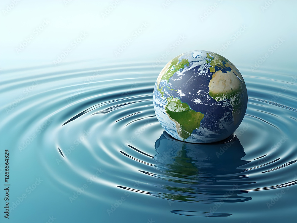 Earth in water ripples, serene scene, environmental concept, for wallpaper or stock Earth in water ripples, serene scene, environmental concept, for wallpaper or stock