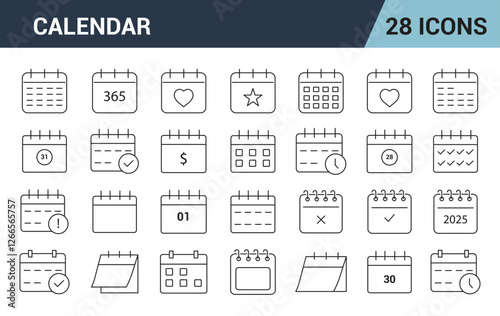 Calendar Line Editable Icon Set. day, date, months, year, vector illustration. 