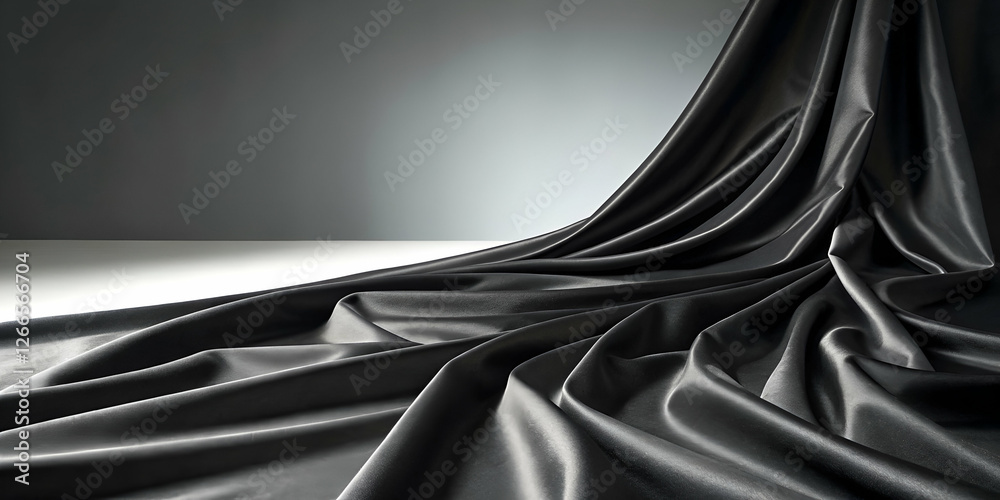 Fototapeta premium Dark Gray Fabric Drape With Elegant Flowing Texture In Studio Setting and Soft